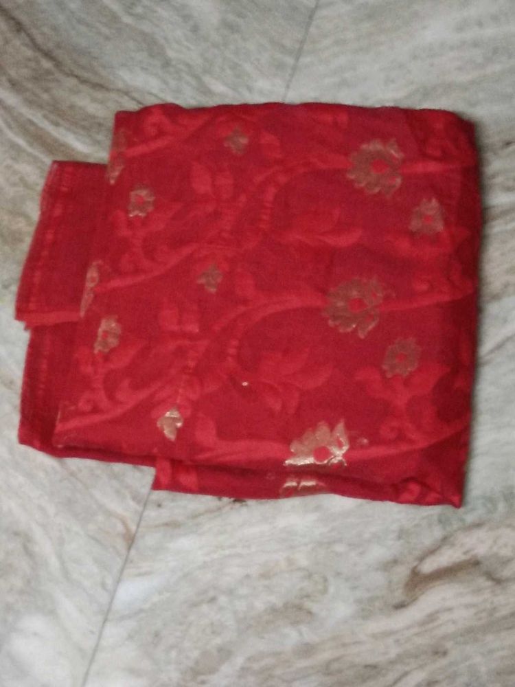 Red Saree with Gold Floral Print