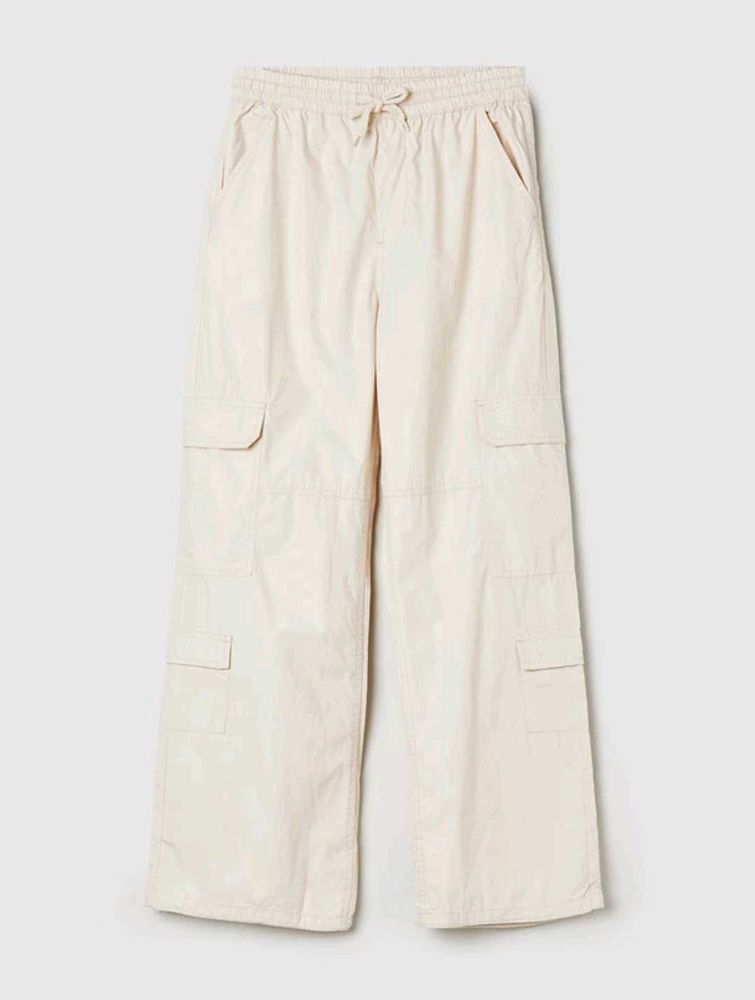 Beige Wide Leg Cargo Pants