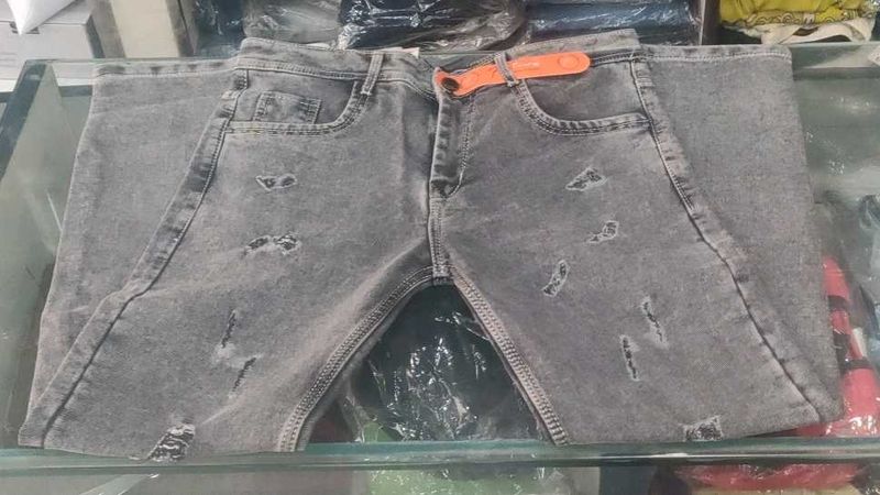 Distressed Gray Denim Jeans