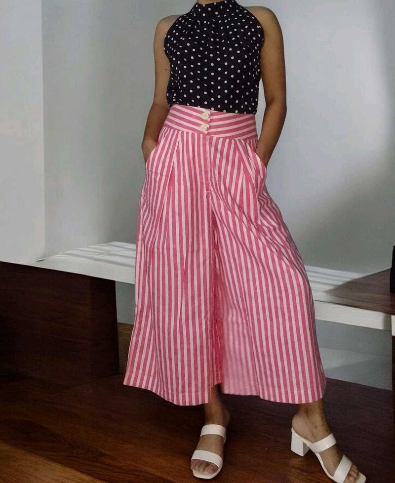 Pink Striped Cropped Trouser