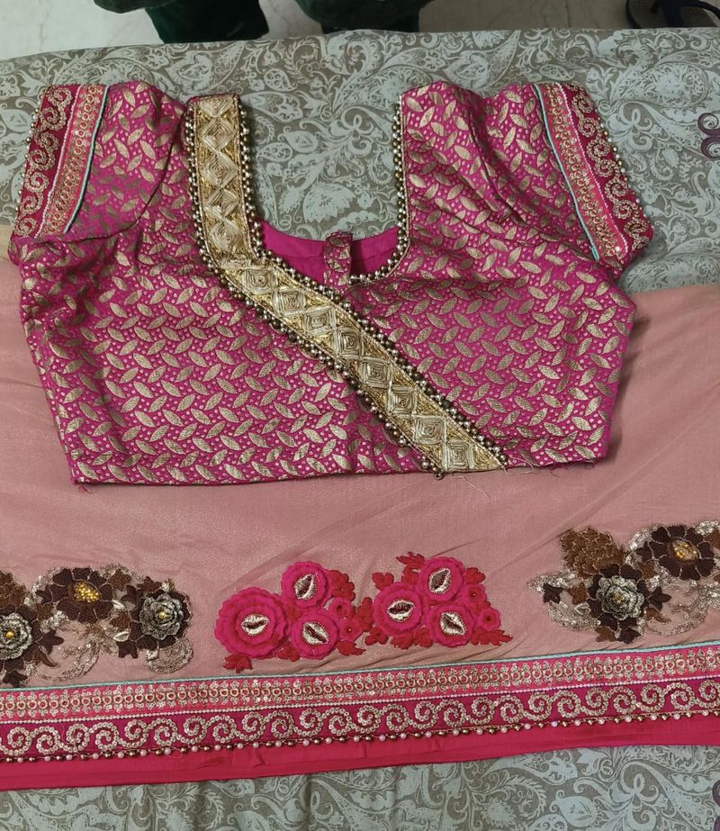 Beautiful Pink Saree with Embellished Blouse