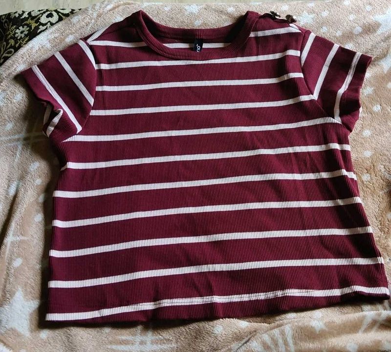 Maroon Striped Ribbed Top
