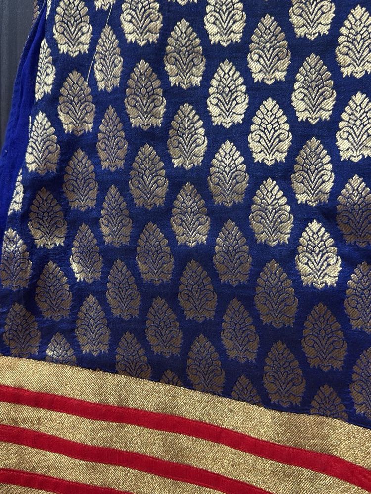 Blue &amp; Gold Brocade Saree