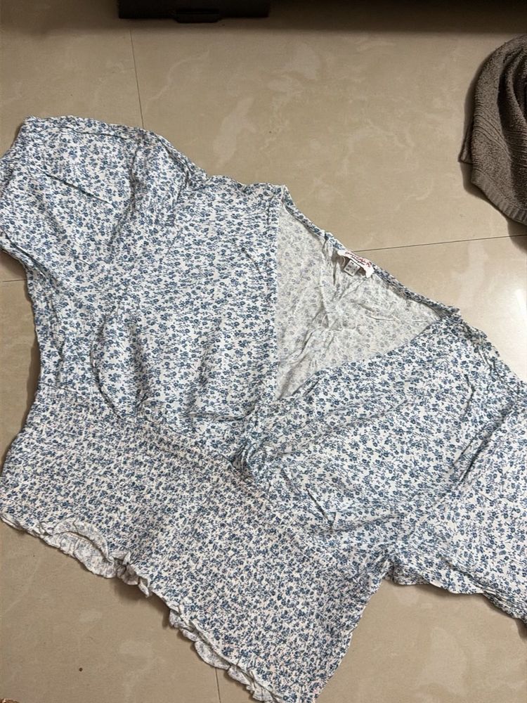 Blue Floral Smocked Crop Top