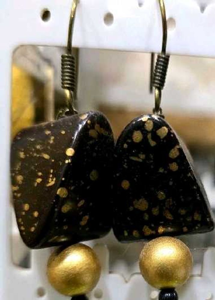 Unique Brown &amp; Gold Dangle Earrings