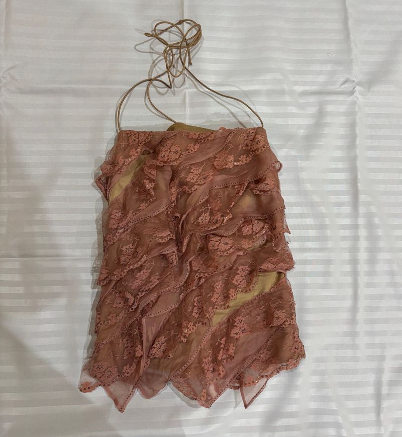 Boho Lace Ruffle Halter Top