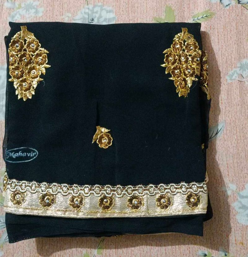 Elegant Black Saree with Gold Embroidery