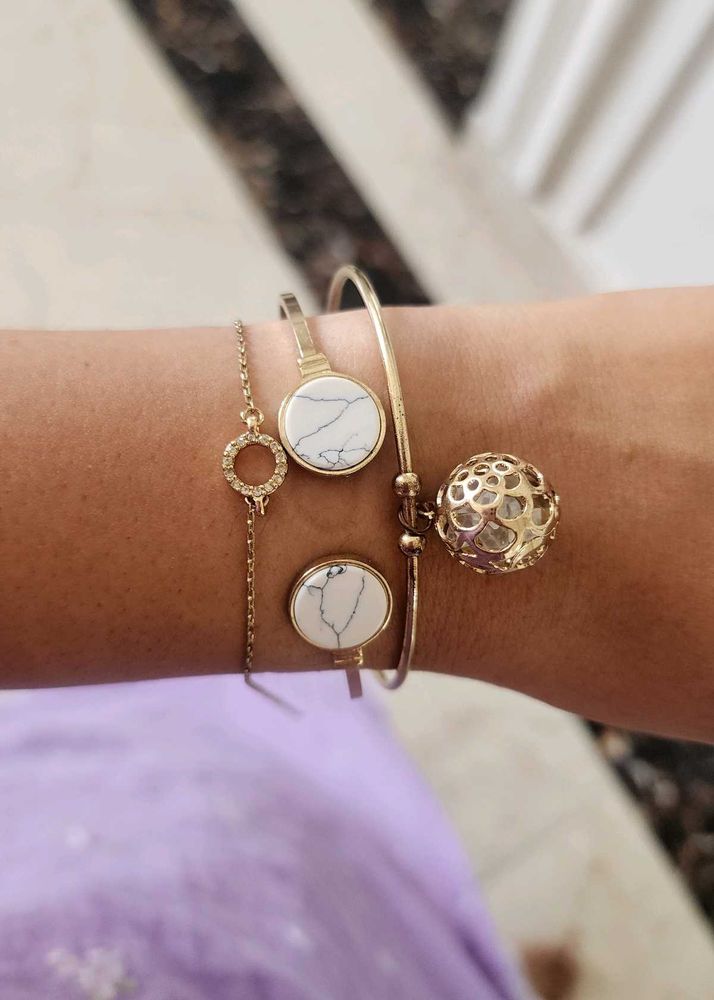 Boho Marble &amp; Gold Tone Bracelet Set