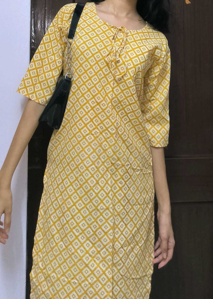 Yellow Printed Kurti