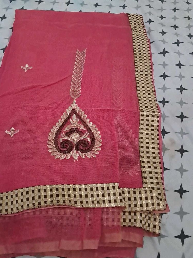 Elegant Pink Embroidered Saree