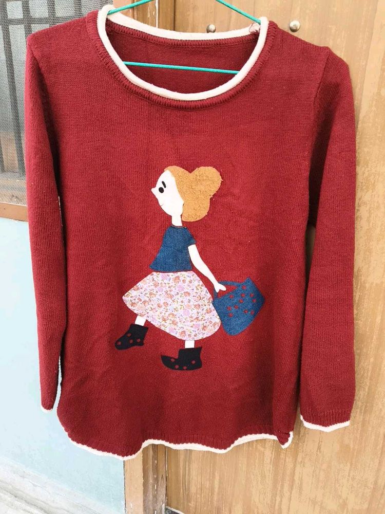 Red Knit Sweater w/ Applique