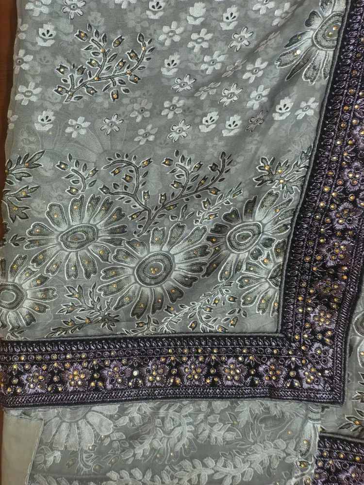 Elegant Grey Embroidered Saree