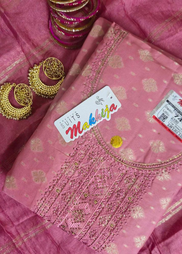 Elegant Pink Embroidered Unstitched Suit
