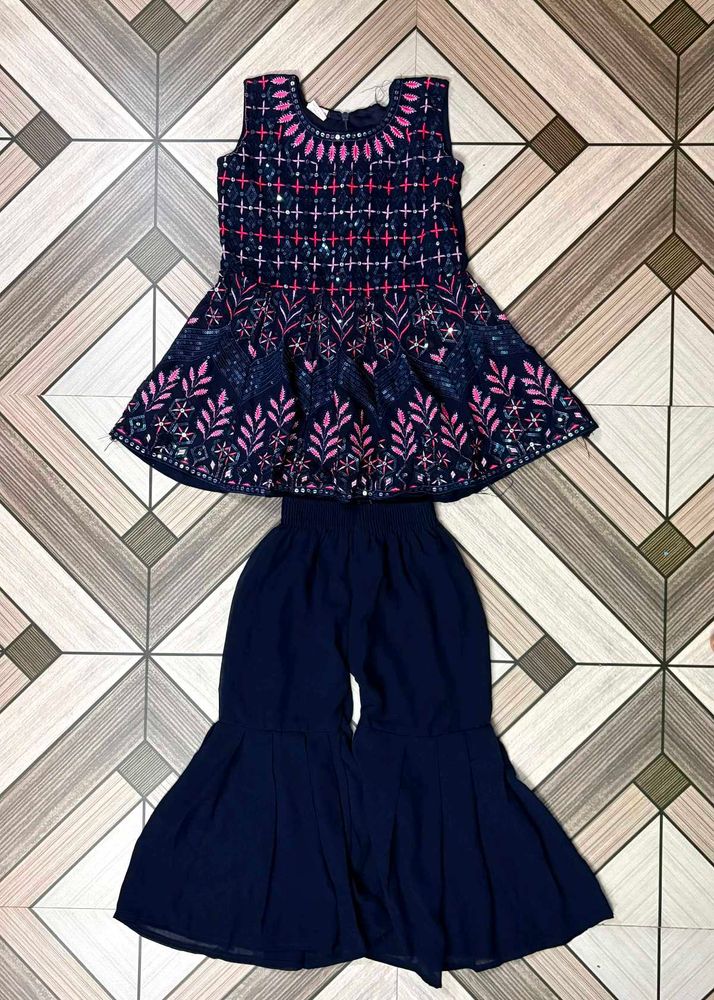 Girls Navy Blue Kurta Set without Dupatta