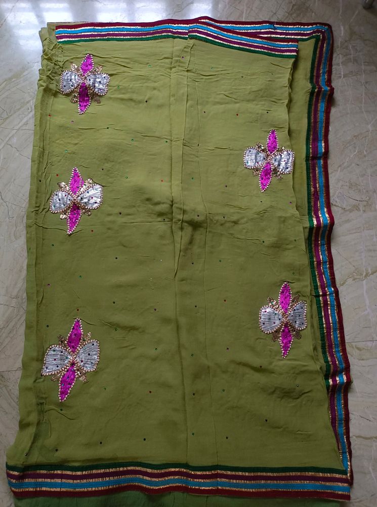 Pure Georgette saree with embroidery work lite used pls refer pics for more details