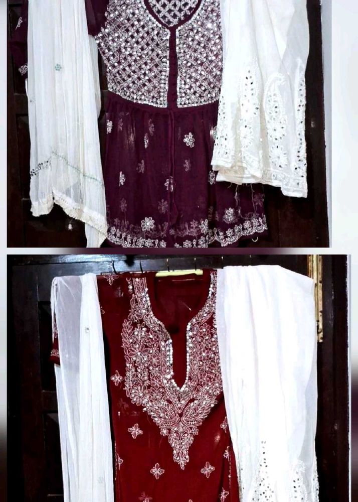 Embroidered Mirror Kurta Set with Dupatta Combo