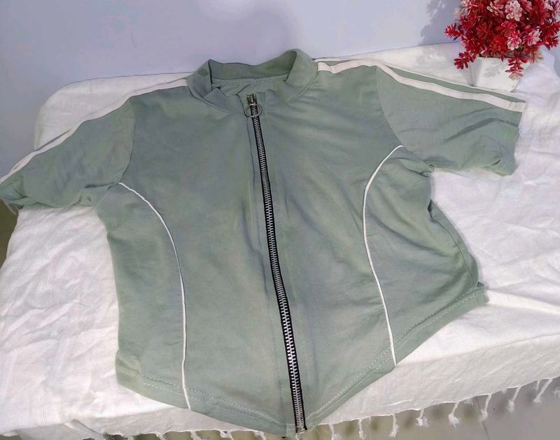 Zipper Detail Light green Top