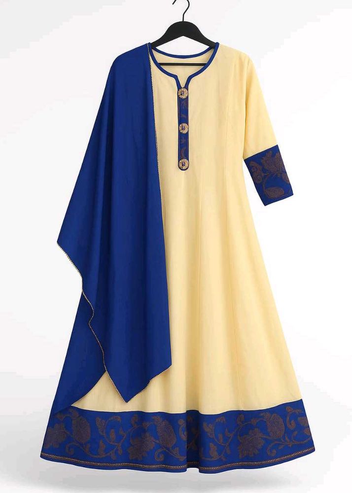 Elegant Cream &amp; Blue Anarkali Dress