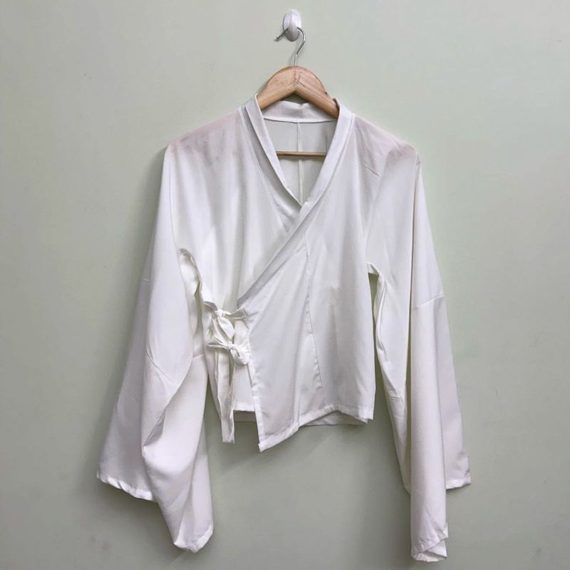 White Kimono Style Cropped Blouse