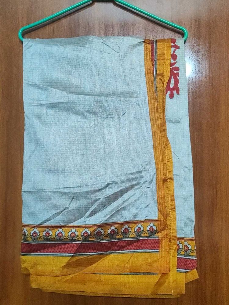 Elegant Light Blue Saree with Yellow Border