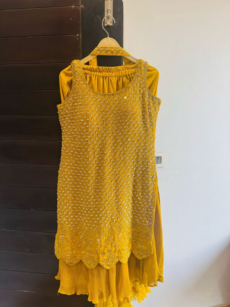 Mustard Embellished Kurta Set