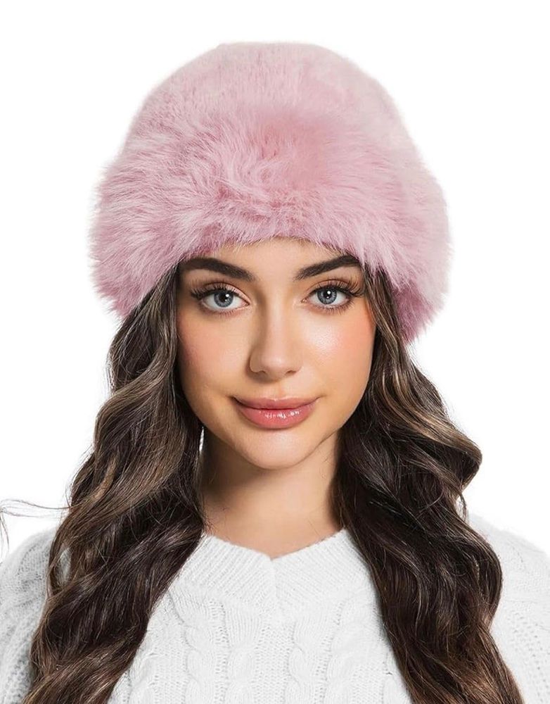 Pink Faux Fur Beanie Hat