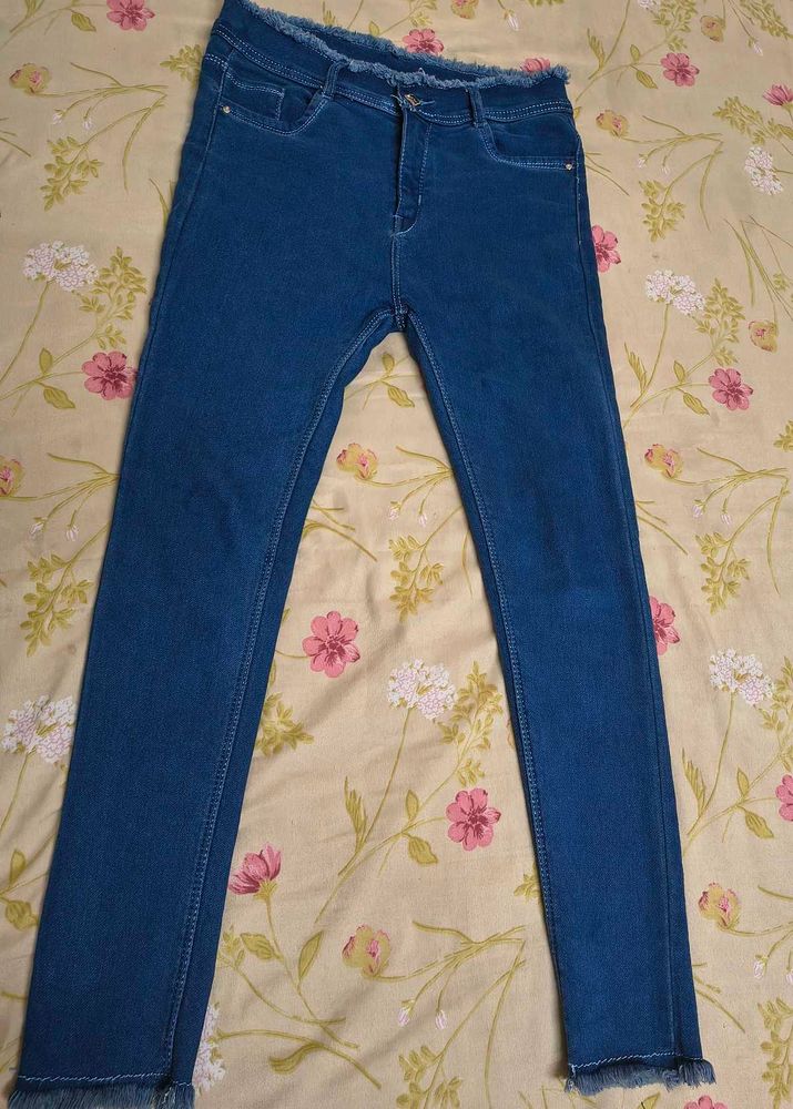 Blue Denim Frayed Skinny Jeans