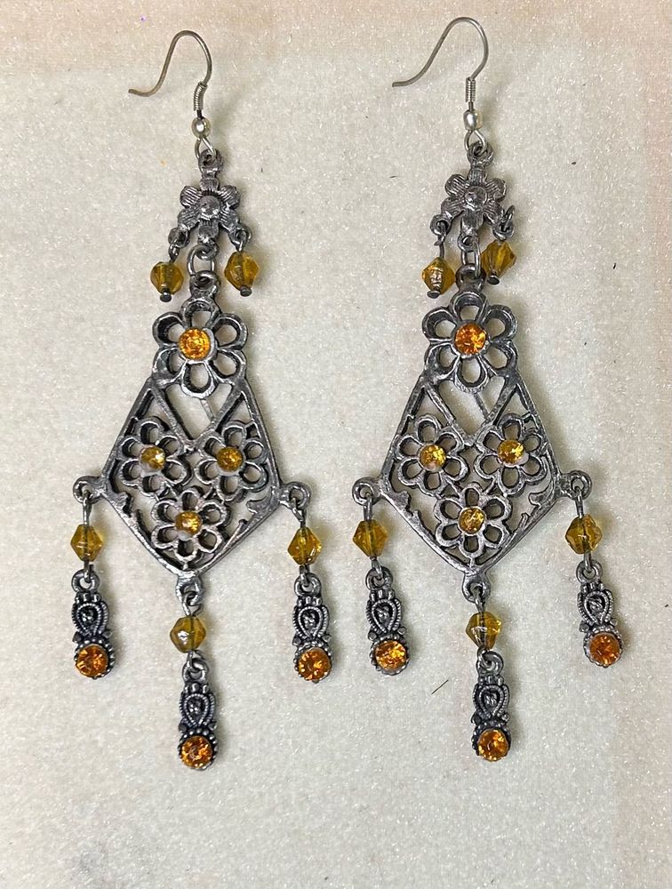 Mustard Yellow Floral Danglers