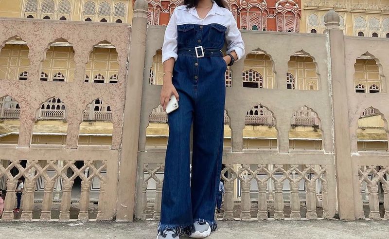 Stylish Denim Jumpsuit with White Shirt