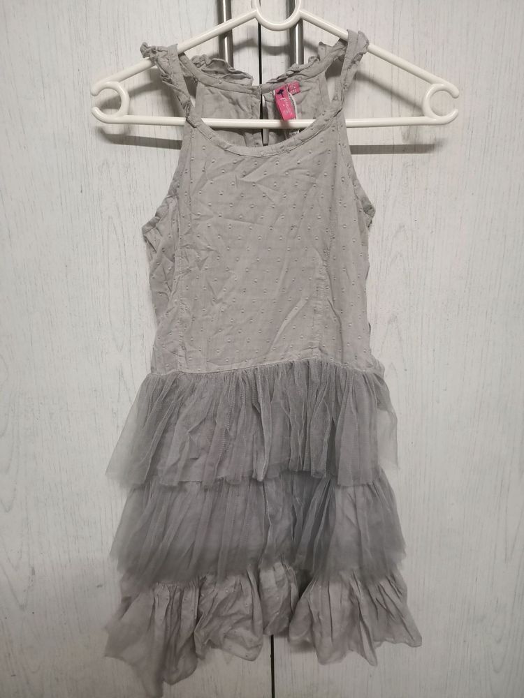Dresses for 7-8 years - Girls &amp; Kids - plain Gray wid soft net sleeveless net dress -