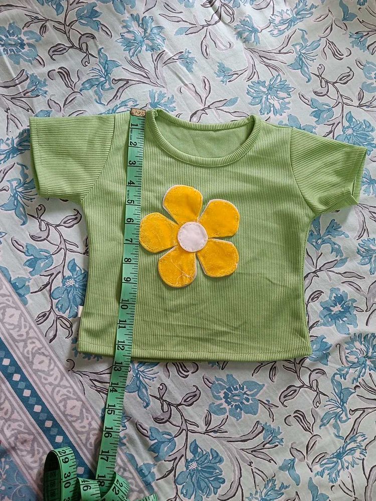 Cute Yellow Flower Green Top