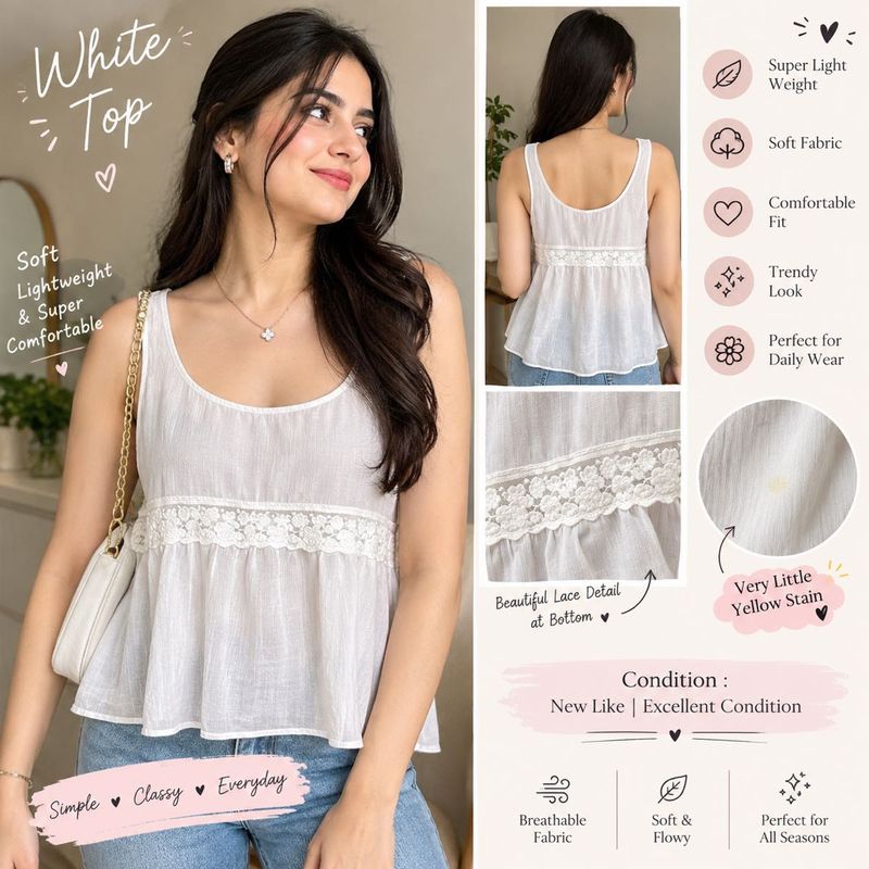 White Lace Detail Tank Top