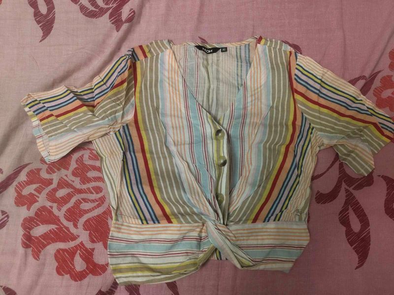 Vibrant Striped Twist Front Blouse