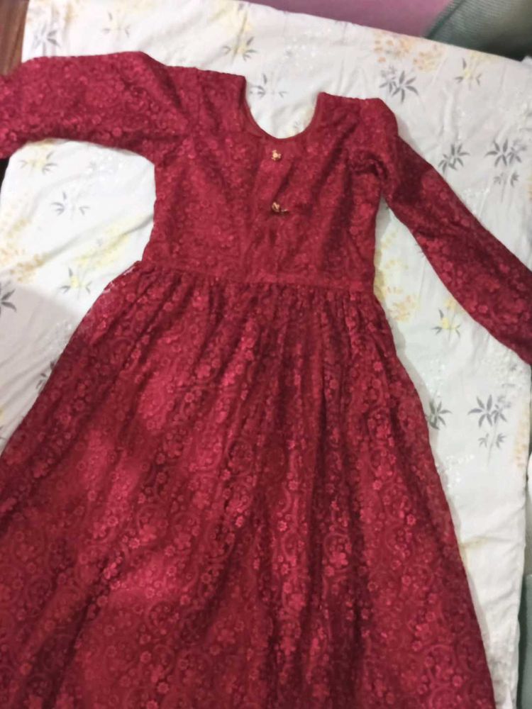 Elegant Maroon Lace Ethnic Gown