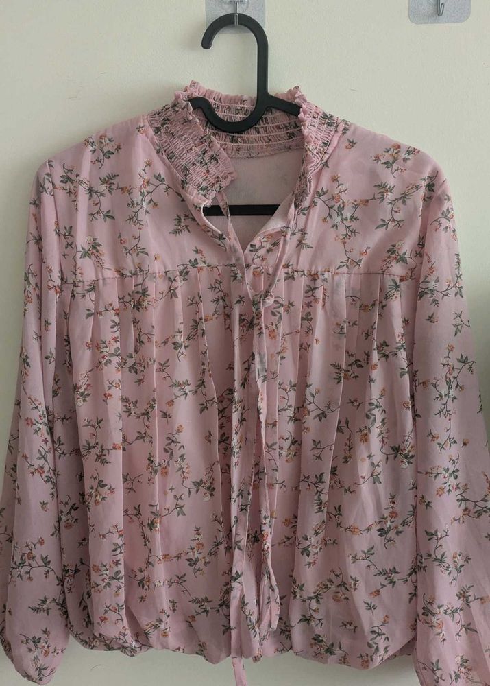 Chic Pink Floral Print Blouse