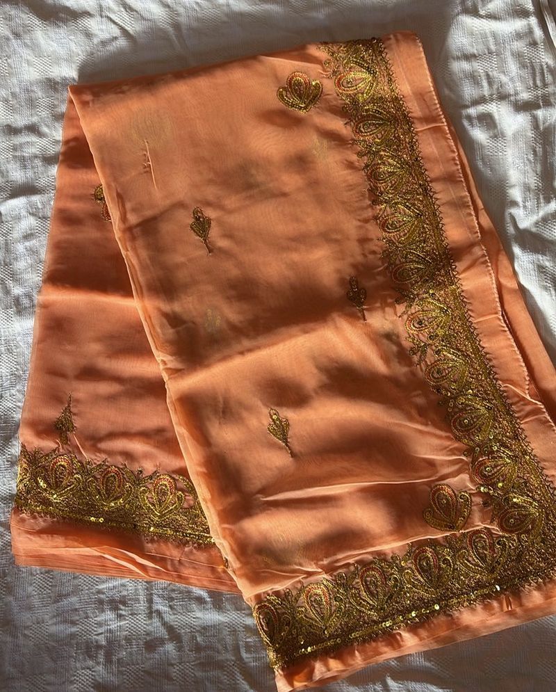 Peach Saree with Gold Embroidery