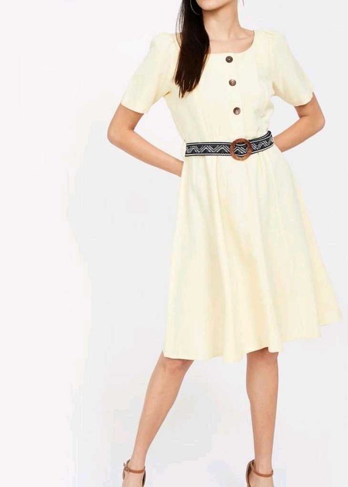 Chic Cream Puff Sleeve Button Dress