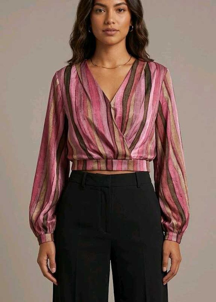 Striped V-Neck Cropped Blouse