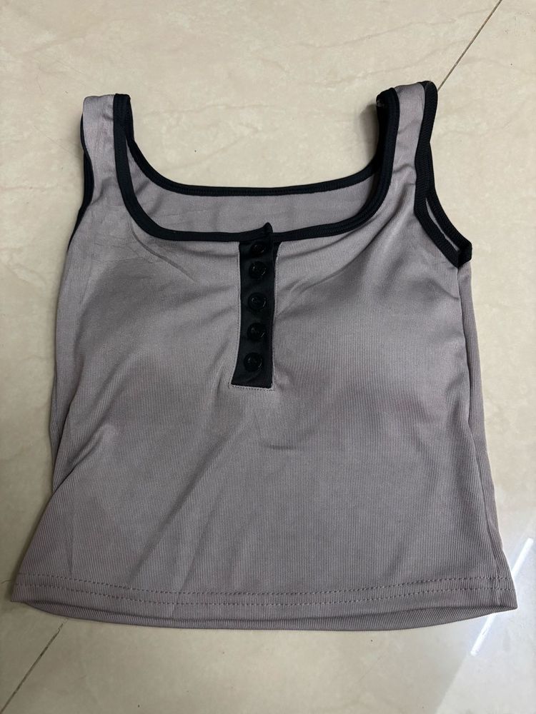 Stylish Grey Button-Up Tank Top