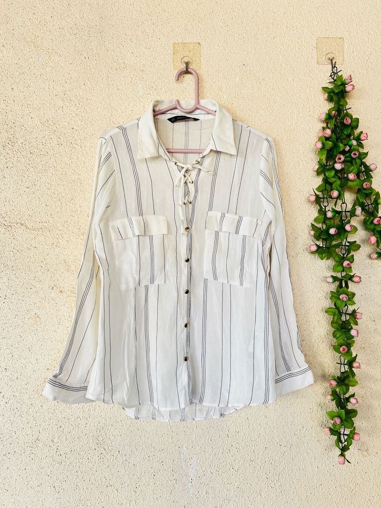 Chic Striped Lace-Up Blouse