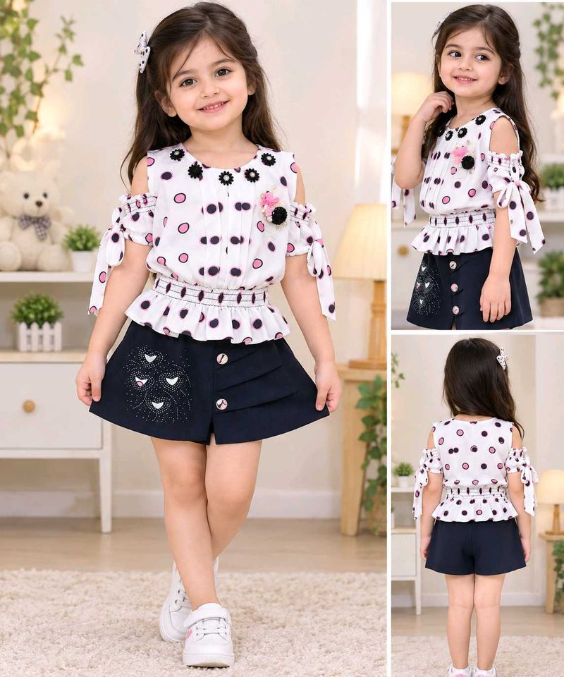 Cute Polka Dot Cold Shoulder Top &amp; Skirt Set