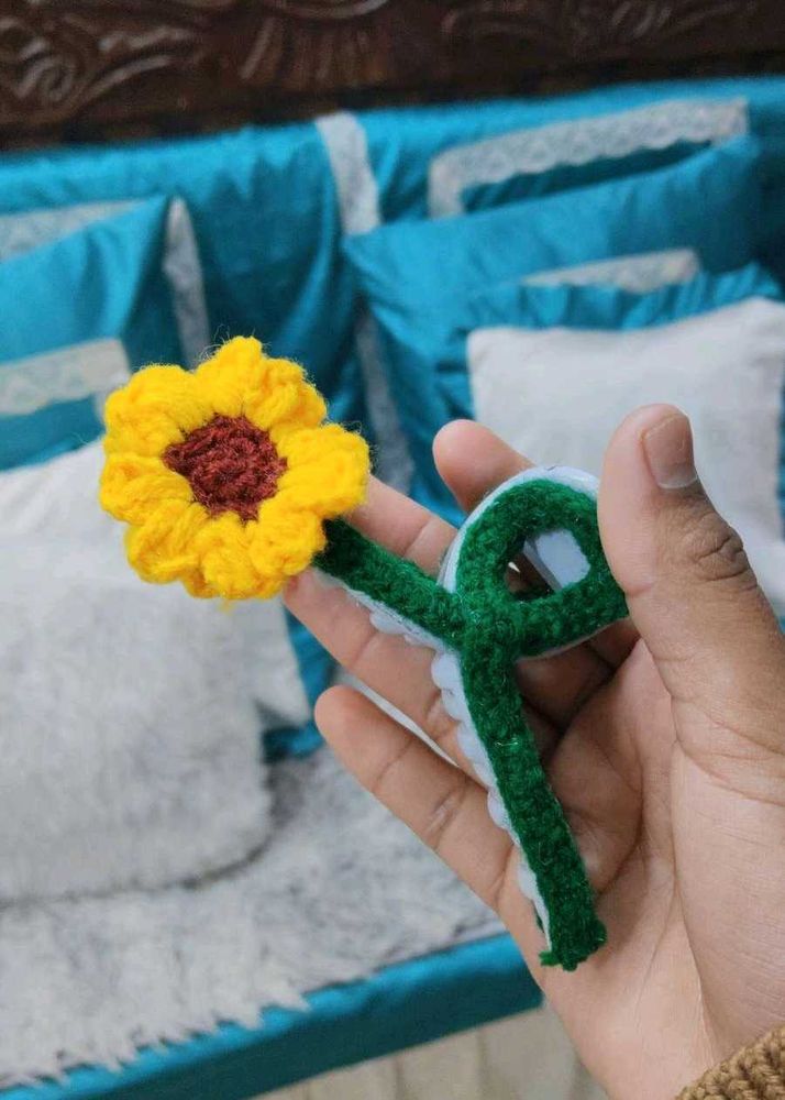 Crochet Sunflower Hair Clip