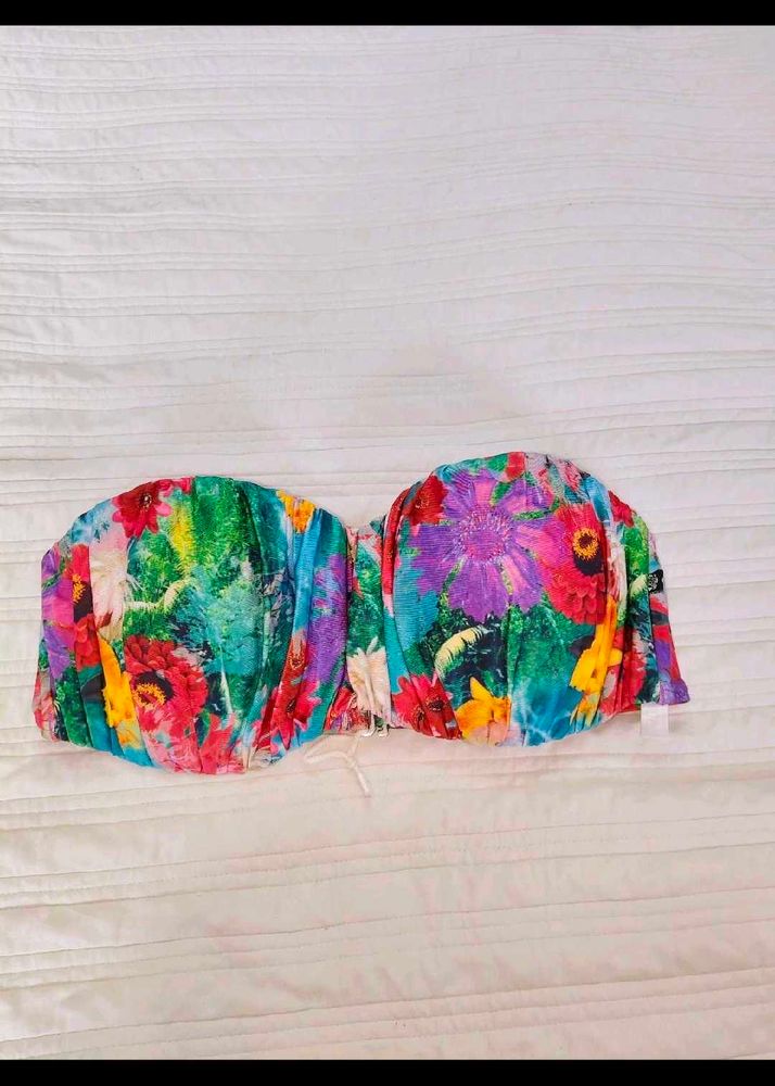 Vibrant Floral Strapless Bikini Top