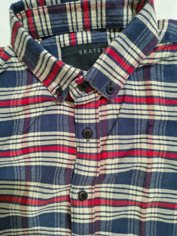 SKATES Plaid Flannel Shirt – XS – Red, Navy, Cream