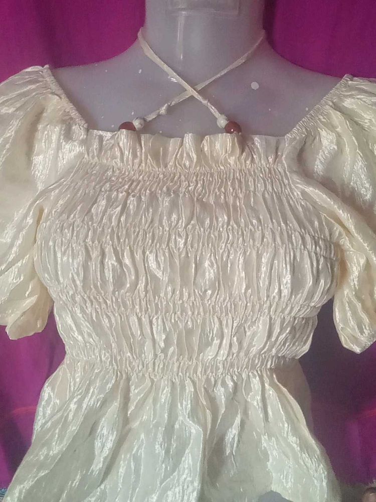 White Crop Top with Shirring