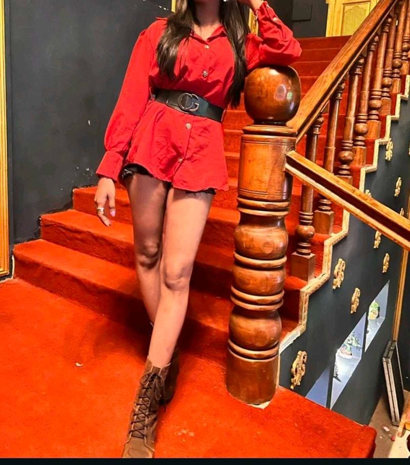 Chic Red Button-Down Shirt Dress