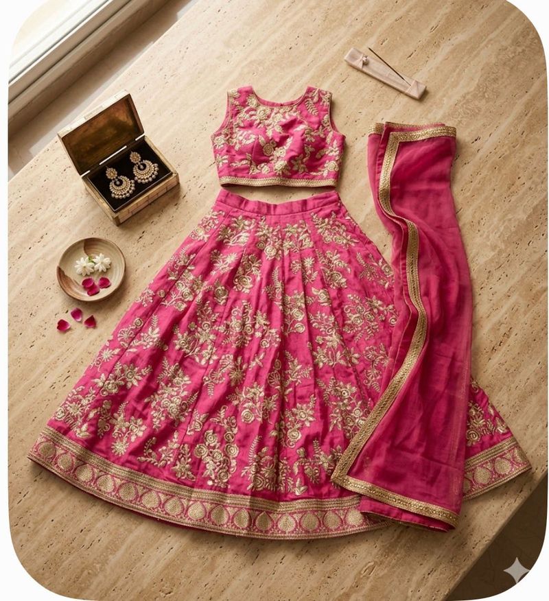 Elegant Pink Embroidered Lehenga Choli Set