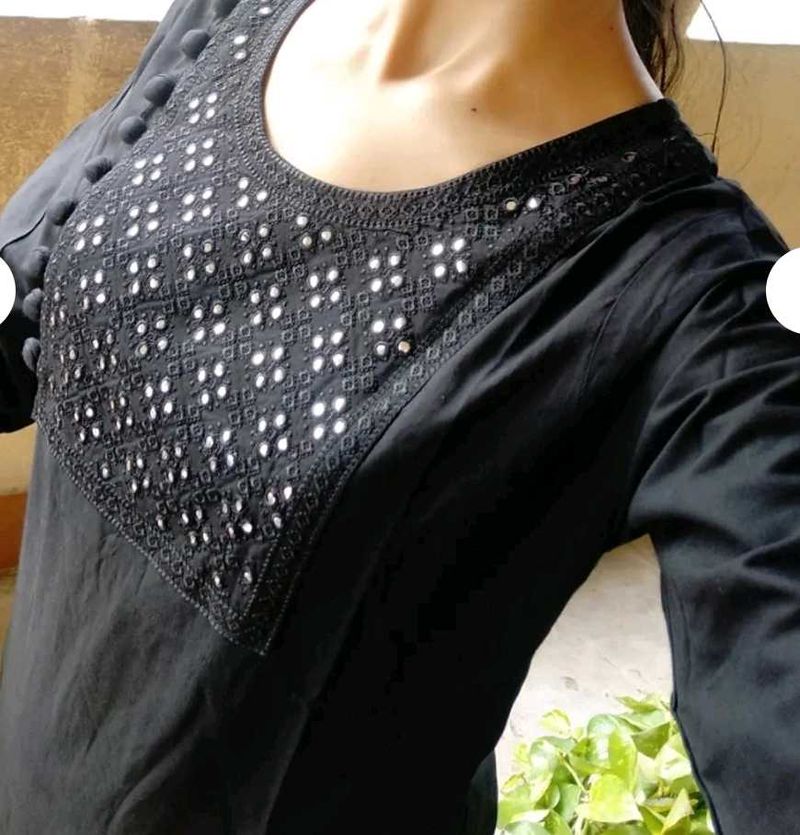 Embellished Black Kurta