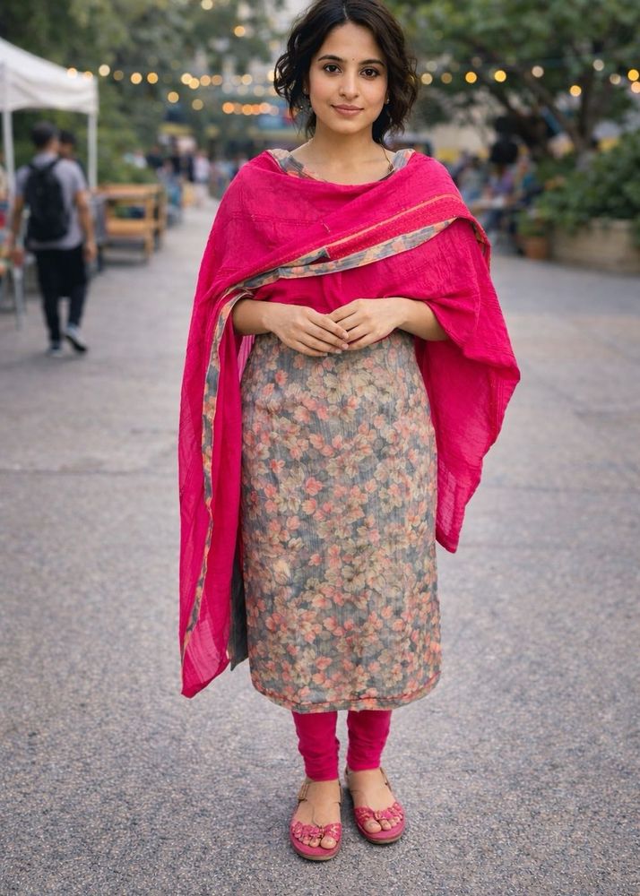 Elegant Floral Print Kurta with Dupatta