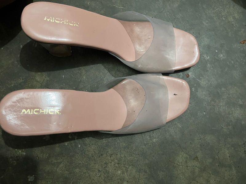 Stylish Pink Block Heel Slides